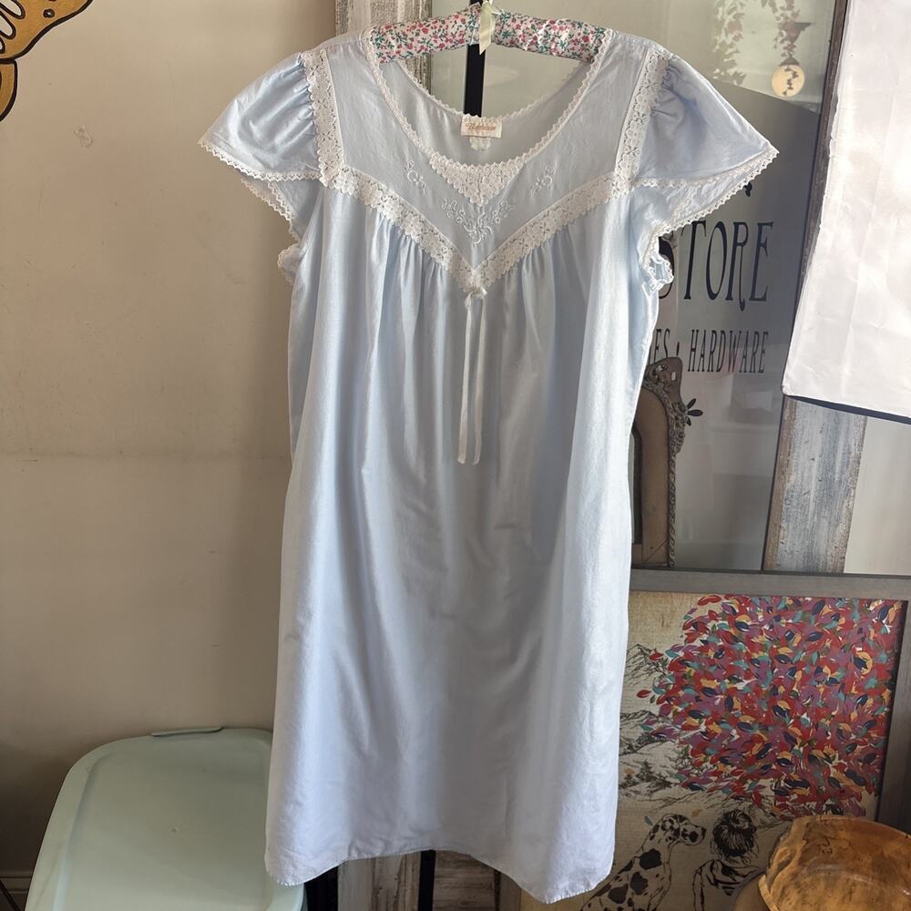 Vintage Barbizon Cottage Core Baby Blue Night Gown Size L/Xl